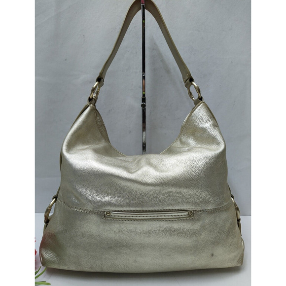 Michael Kors Fulton Metalic Gold Pebbled Leather Buckle Pocket Hobo Shoulder Bag - Picture 2 of 16